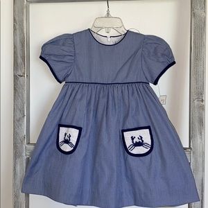 Busy Bees Smocked Blue Striped Dress Size 2 Yrs.